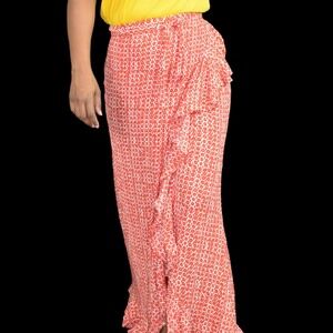 Cleobella Evangeline Wrap Skirt Red Print Maxi Anthropologie White Ruffle Medium